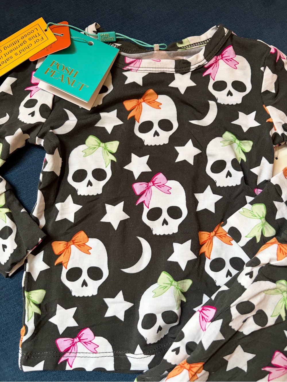 Posh Peanut Black Pajama Set with Pink, Orange & Green Bows - Picture 2 of 2